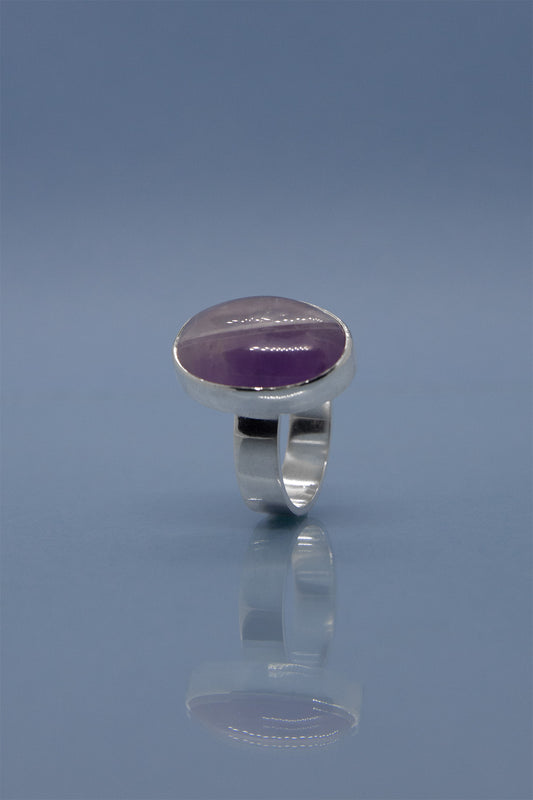 Rauha ja rakkaus -kivisormus ametistikvartsilla, hopea, koko 16 (001)