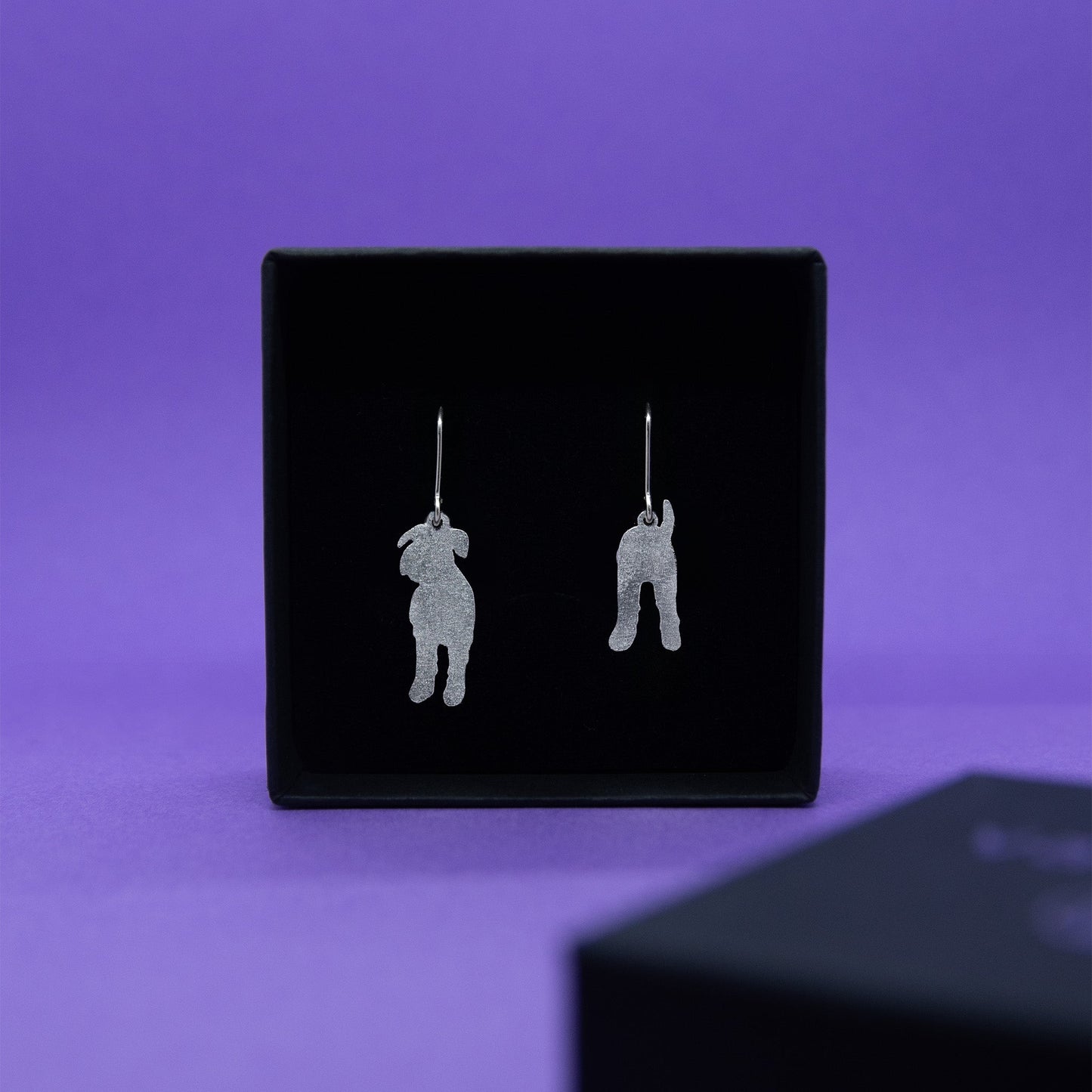 Suursnautseri-aiheiset hopeakorvakorut koukkukiinnityksellä.